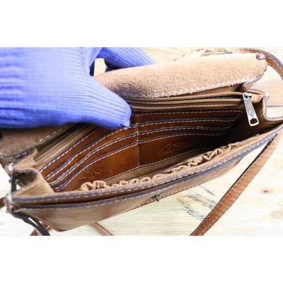 Patricia Nash Handbag Crossbody Tooled Rose Brown Italian Leather Lanza No Clasp - Picture 9 of 14